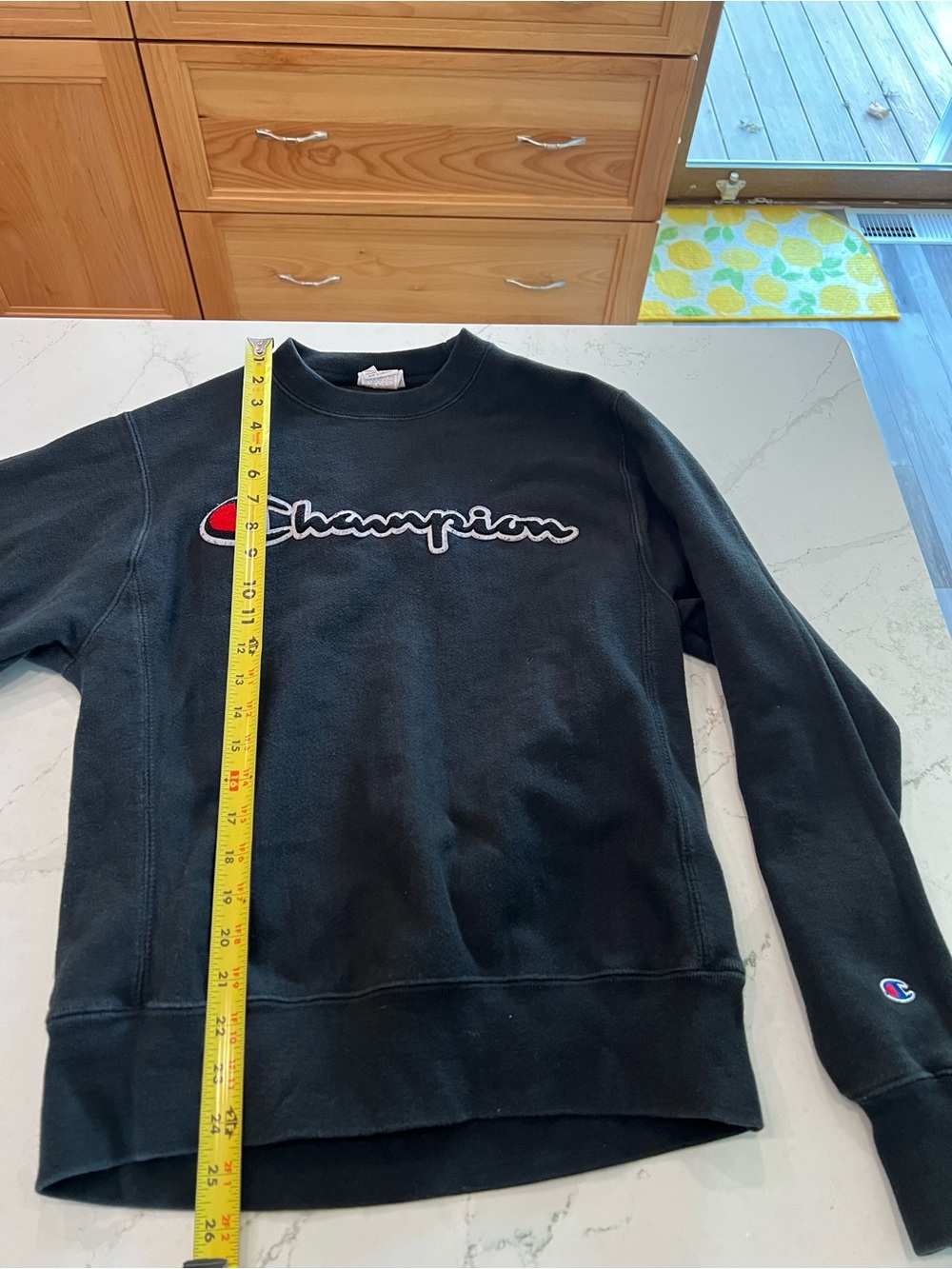 Champion Black Crewneck Sweatshirt with Script Chest Logo